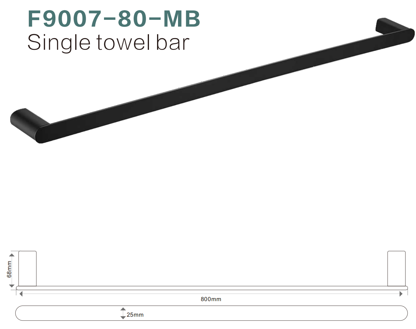 BISTONE F9007-80 Single Towel Bar — Modern Round-Edge Wall-Mounted 800mm Rail