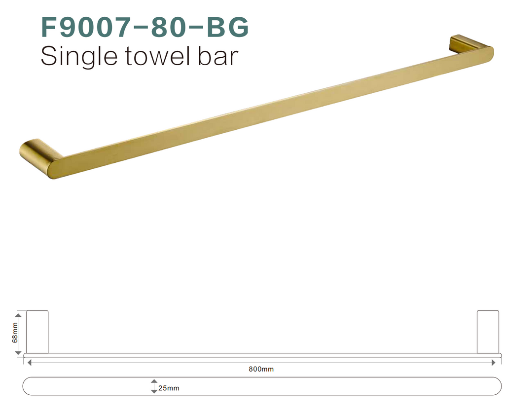 BISTONE F9007-80 Single Towel Bar — Modern Round-Edge Wall-Mounted 800mm Rail