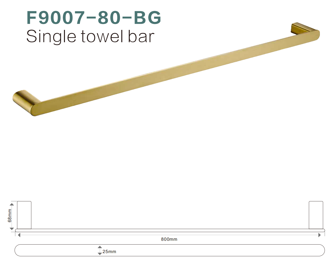 BISTONE F9007-80 Single Towel Bar — Modern Round-Edge Wall-Mounted 800mm Rail