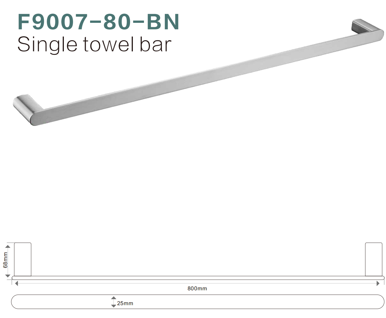 BISTONE F9007-80 Single Towel Bar — Modern Round-Edge Wall-Mounted 800mm Rail