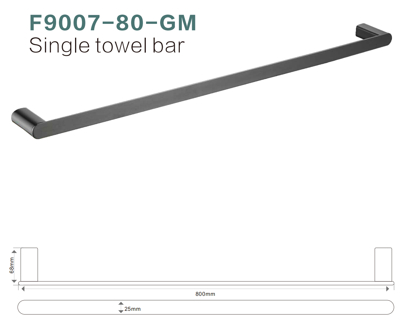 BISTONE F9007-80 Single Towel Bar — Modern Round-Edge Wall-Mounted 800mm Rail