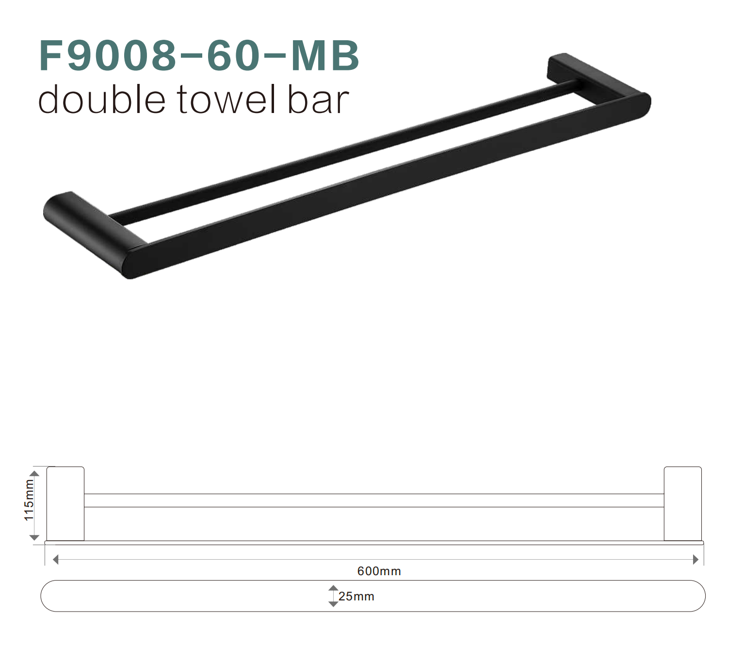BISTONE F9008/9007-60 Double Towel Bar — Modern Round-Edge Wall-Mounted 600mm Dual Rail