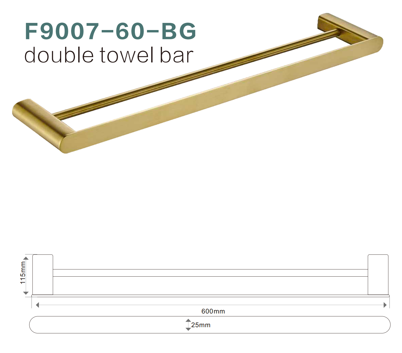 BISTONE F9008/9007-60 Double Towel Bar — Modern Round-Edge Wall-Mounted 600mm Dual Rail