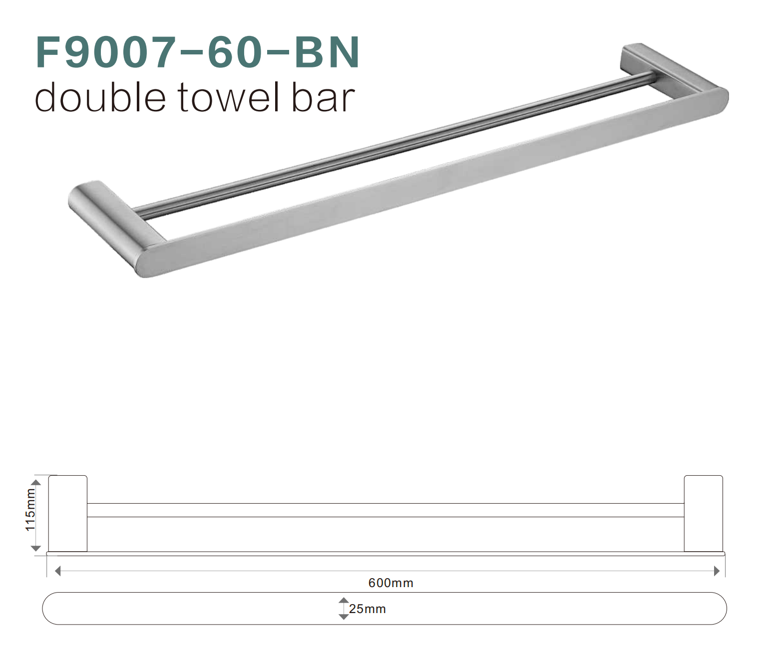 BISTONE F9008/9007-60 Double Towel Bar — Modern Round-Edge Wall-Mounted 600mm Dual Rail