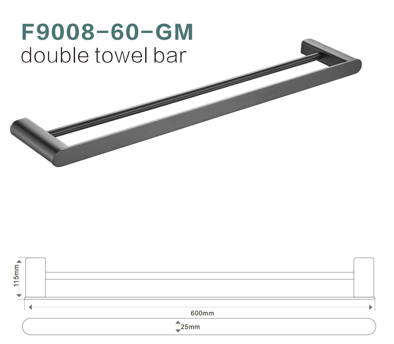 BISTONE F9008/9007-60 Double Towel Bar — Modern Round-Edge Wall-Mounted 600mm Dual Rail