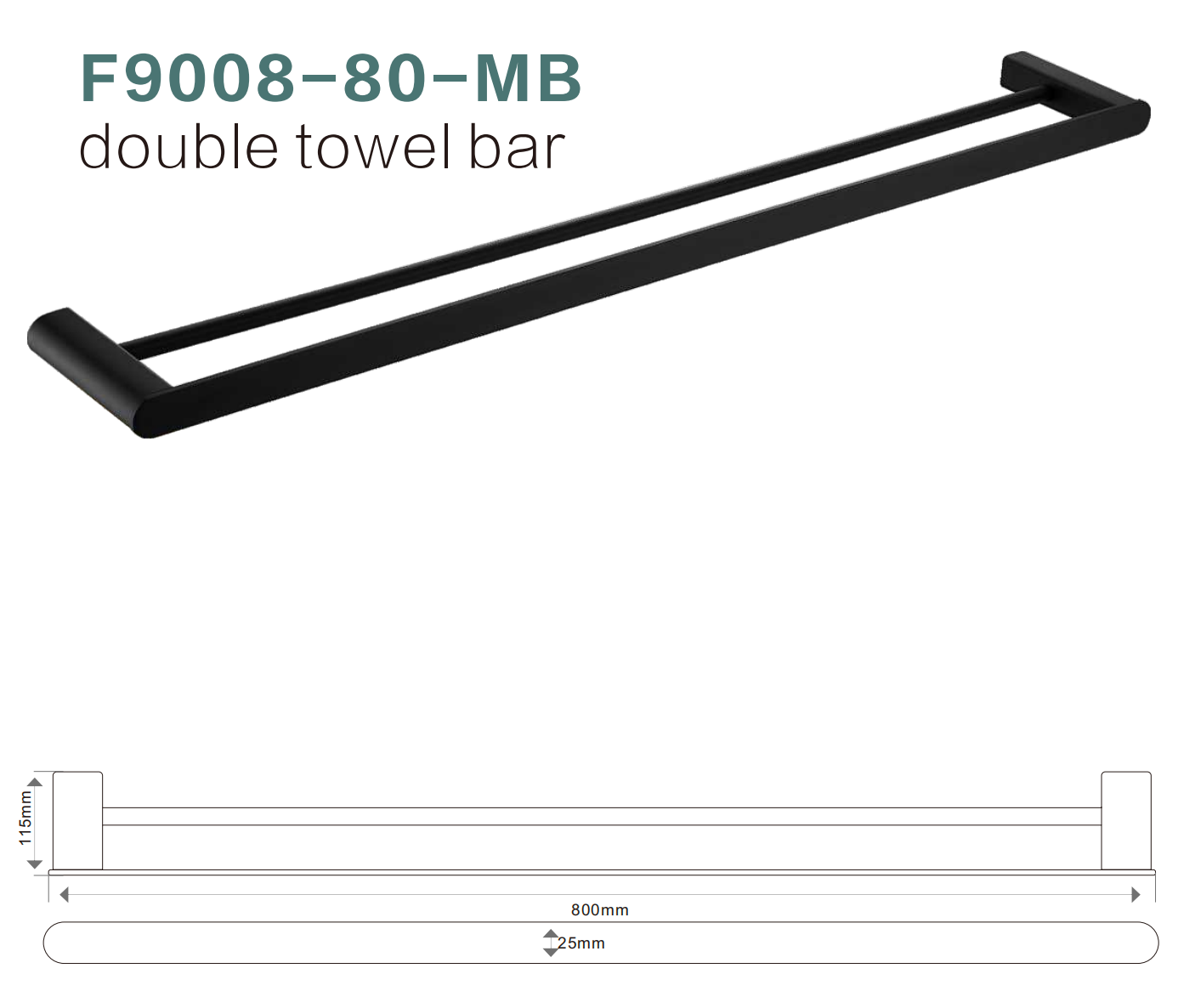 BISTONE F9008/9007-80 Double Towel Bar — Modern Round-Edge Wall-Mounted 800mm Dual Rail