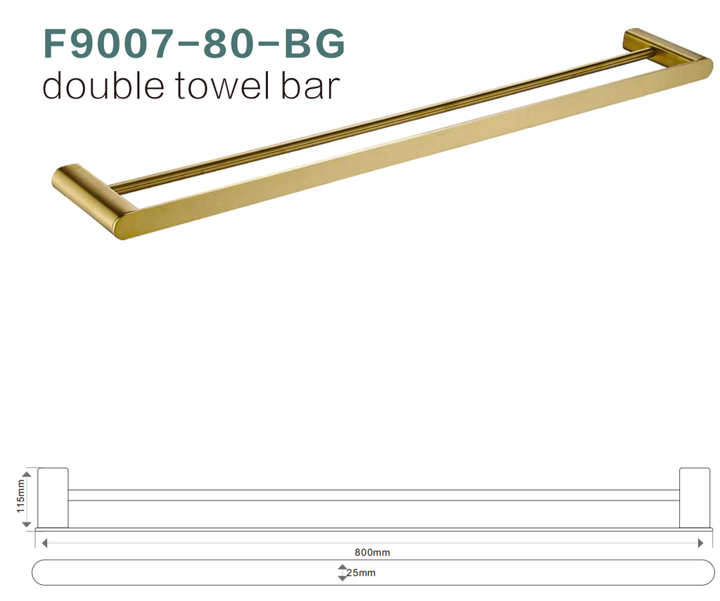 BISTONE F9008/9007-80 Double Towel Bar — Modern Round-Edge Wall-Mounted 800mm Dual Rail