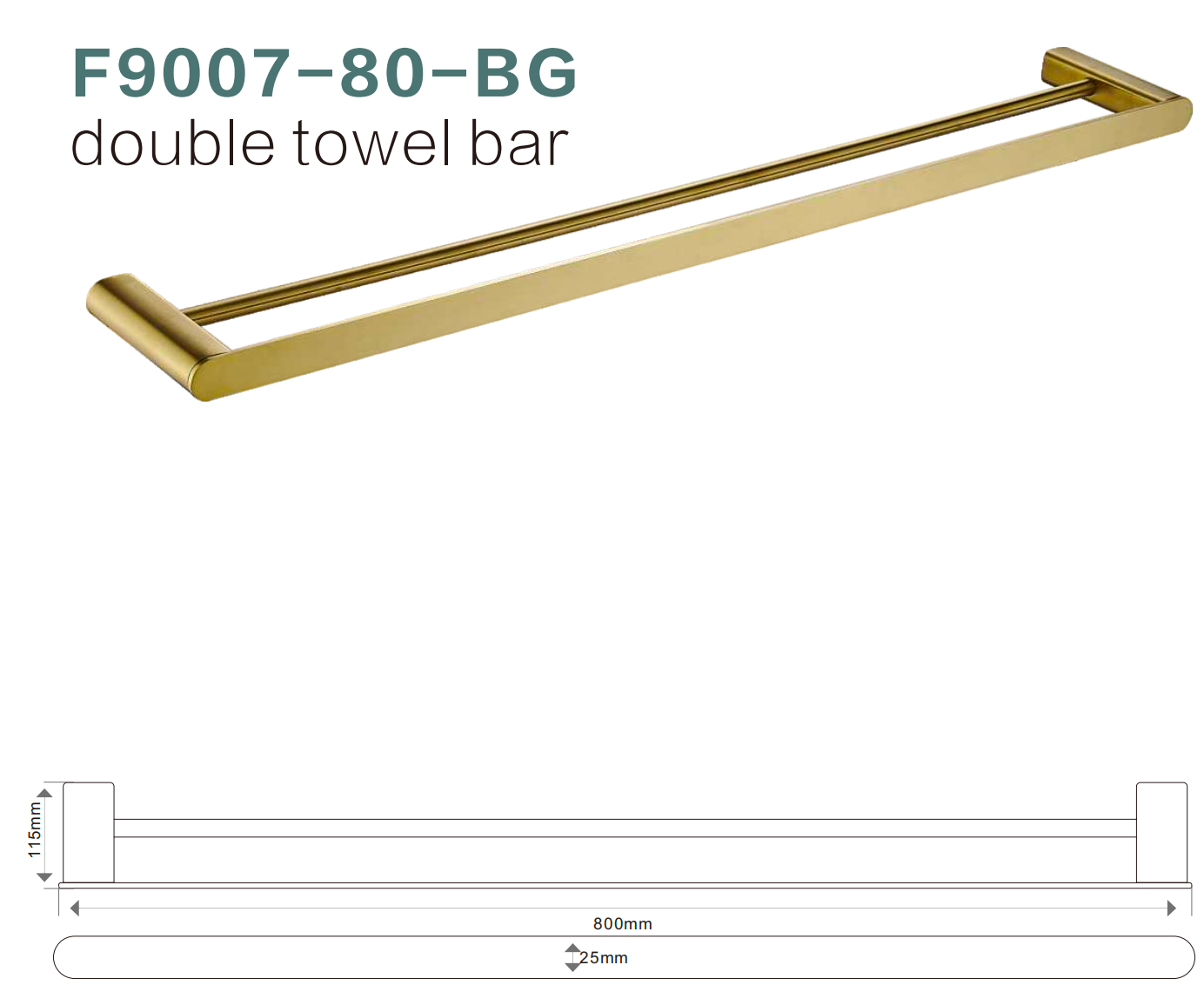 BISTONE F9008/9007-80 Double Towel Bar — Modern Round-Edge Wall-Mounted 800mm Dual Rail