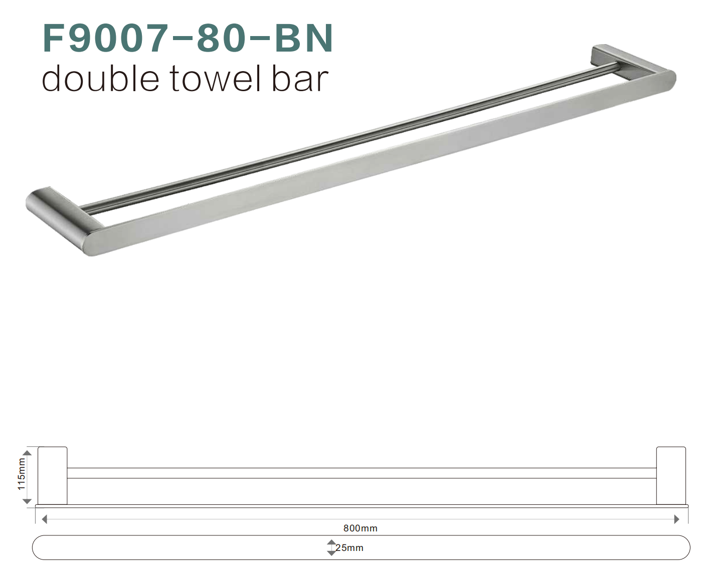 BISTONE F9008/9007-80 Double Towel Bar — Modern Round-Edge Wall-Mounted 800mm Dual Rail
