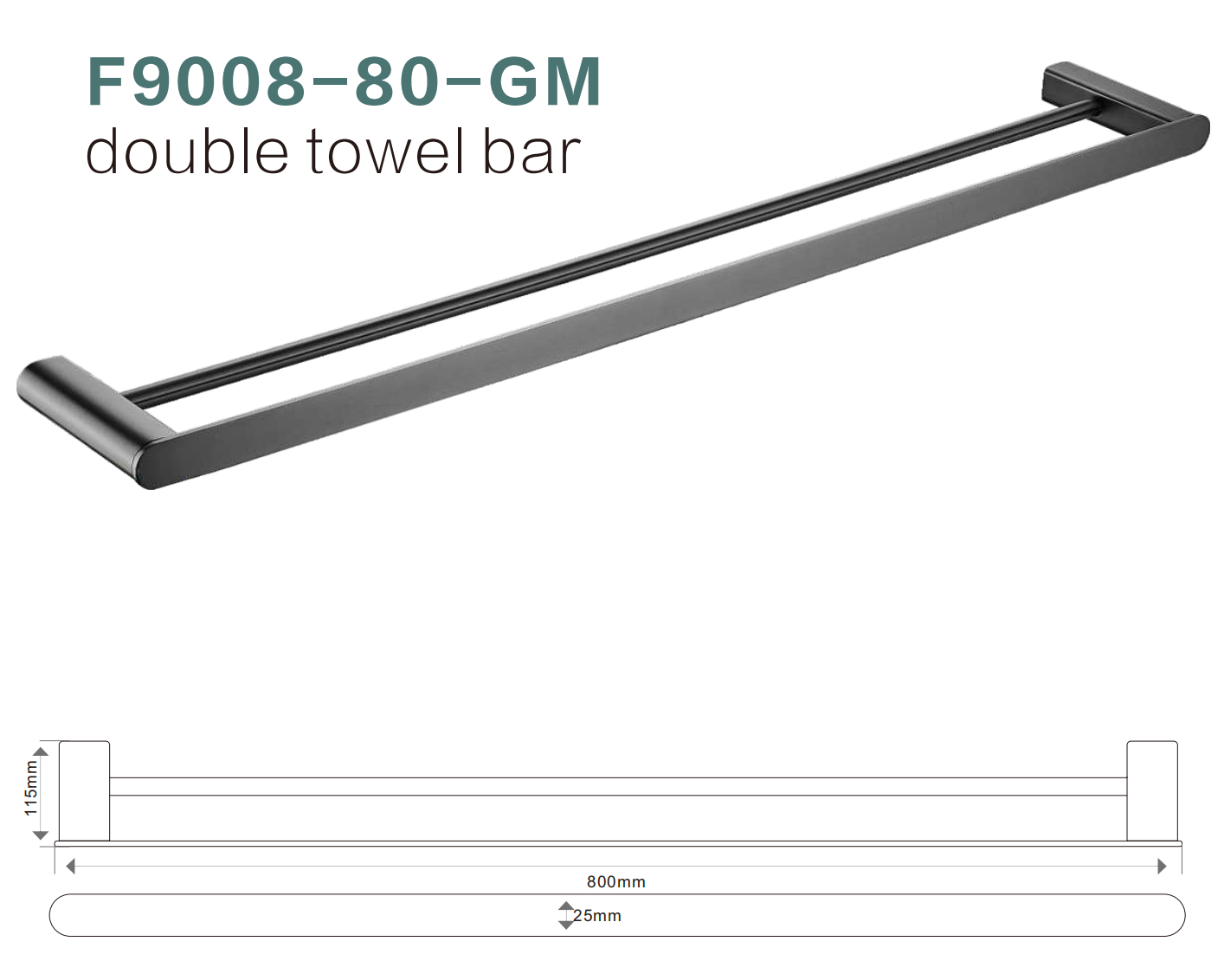 BISTONE F9008/9007-80 Double Towel Bar — Modern Round-Edge Wall-Mounted 800mm Dual Rail