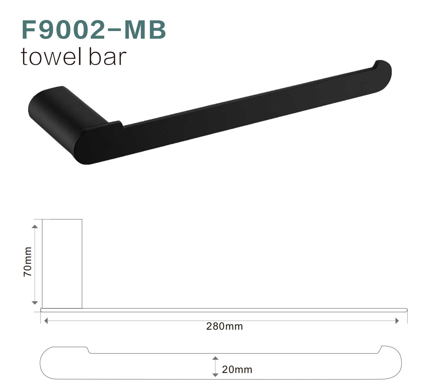 BISTONE F9002 Towel Bar — Modern Wall-Mounted 280mm Round-Edge Rail