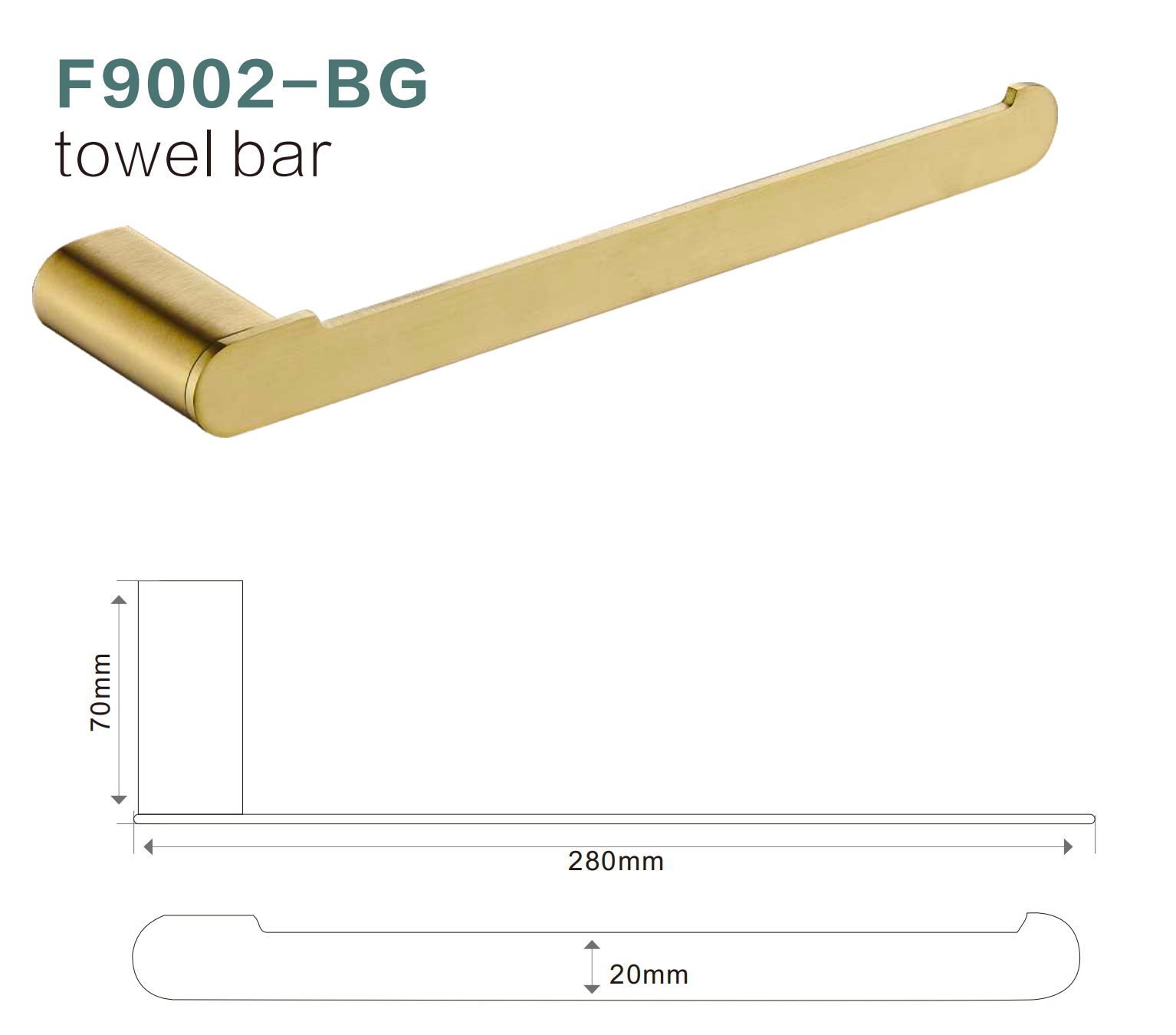 BISTONE F9002 Towel Bar — Modern Wall-Mounted 280mm Round-Edge Rail
