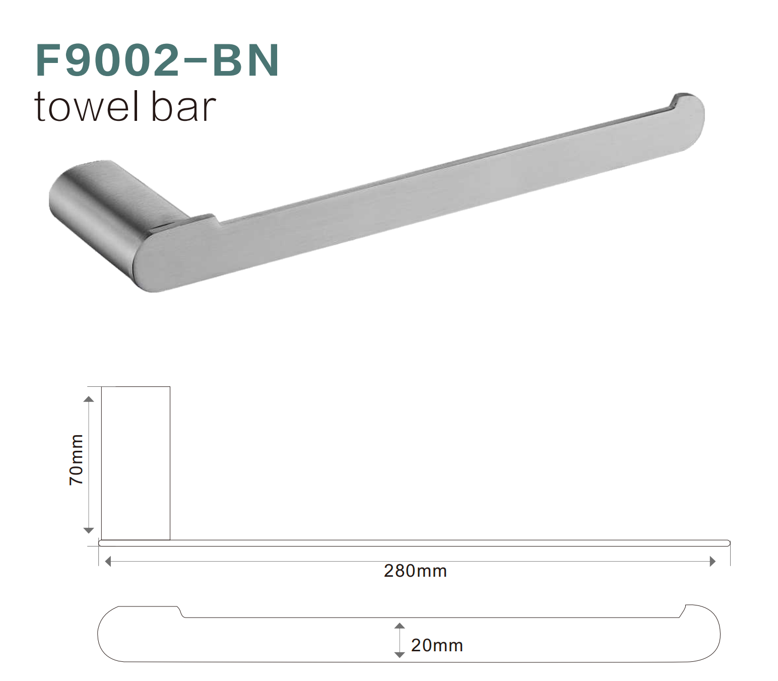 BISTONE F9002 Towel Bar — Modern Wall-Mounted 280mm Round-Edge Rail