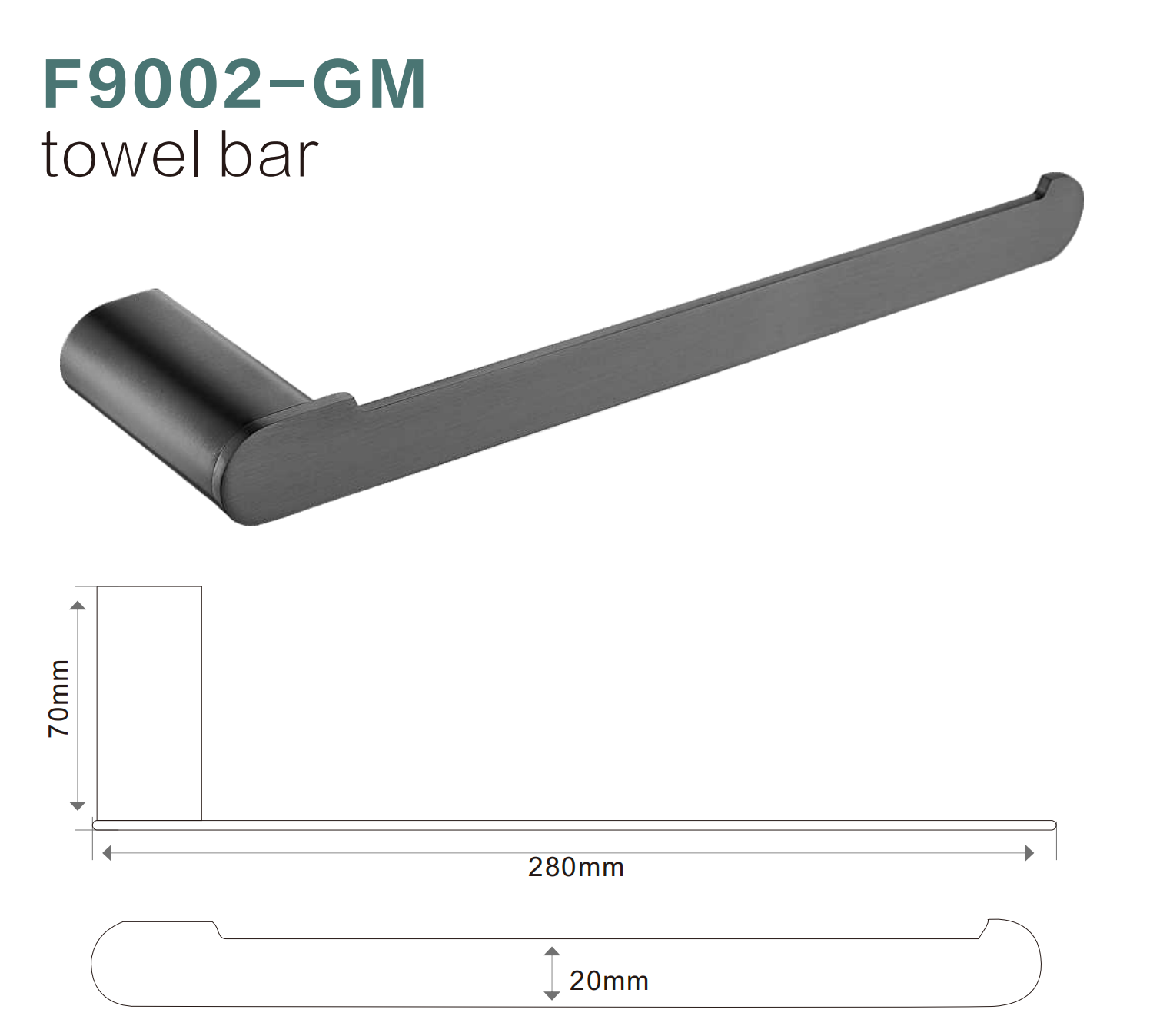 BISTONE F9002 Towel Bar — Modern Wall-Mounted 280mm Round-Edge Rail