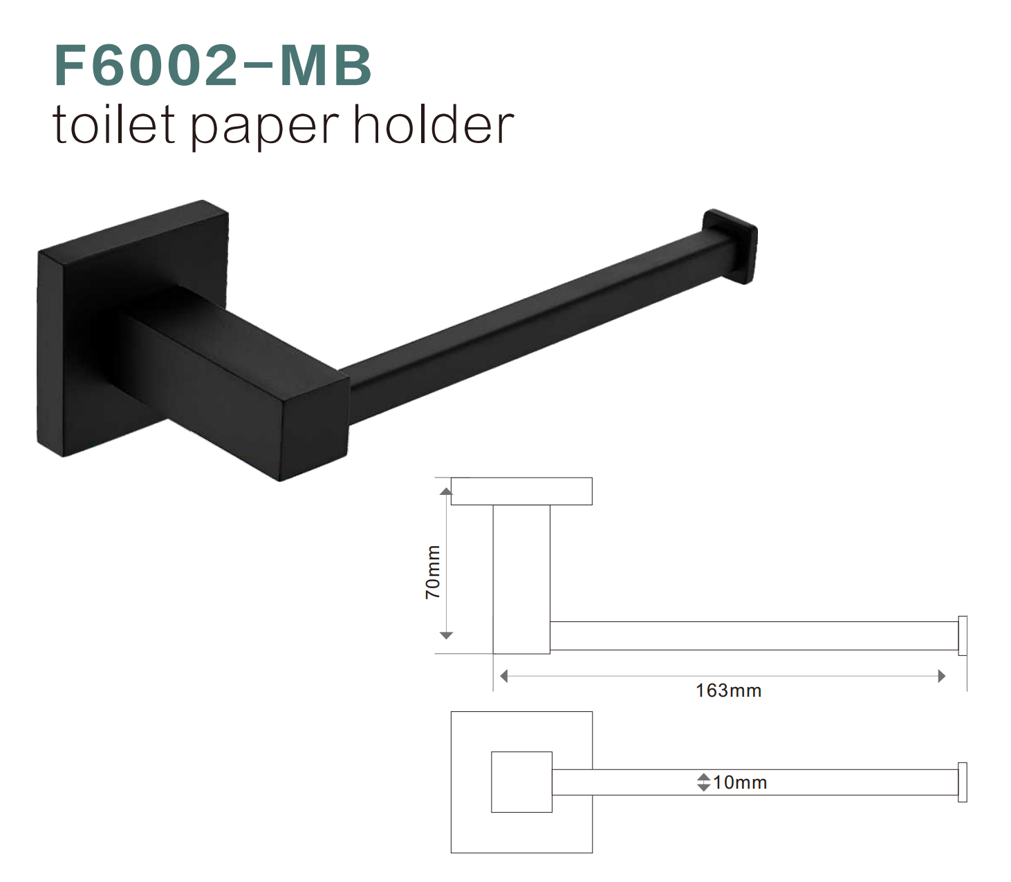 BISTONE F6002 Toilet Paper Holder — Modern Wall-Mounted Square Rail
