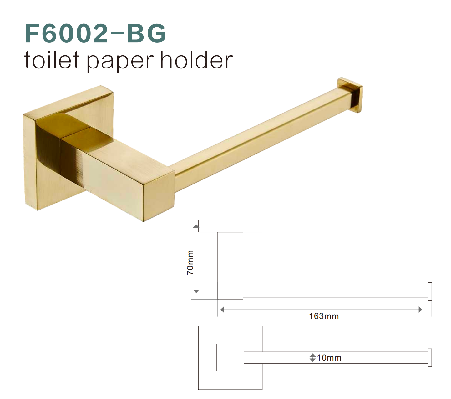 BISTONE F6002 Toilet Paper Holder — Modern Wall-Mounted Square Rail