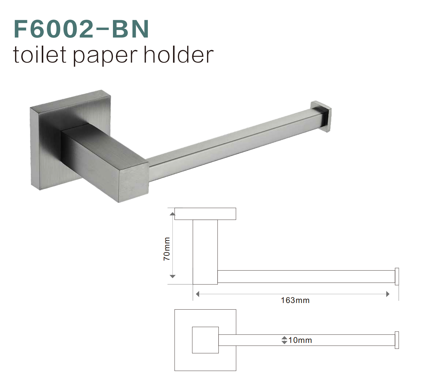 BISTONE F6002 Toilet Paper Holder — Modern Wall-Mounted Square Rail