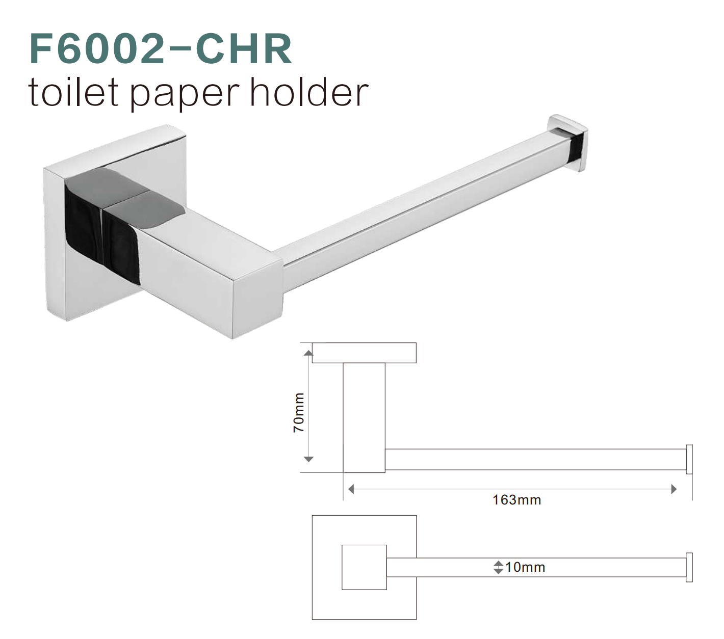 BISTONE F6002 Toilet Paper Holder — Modern Wall-Mounted Square Rail