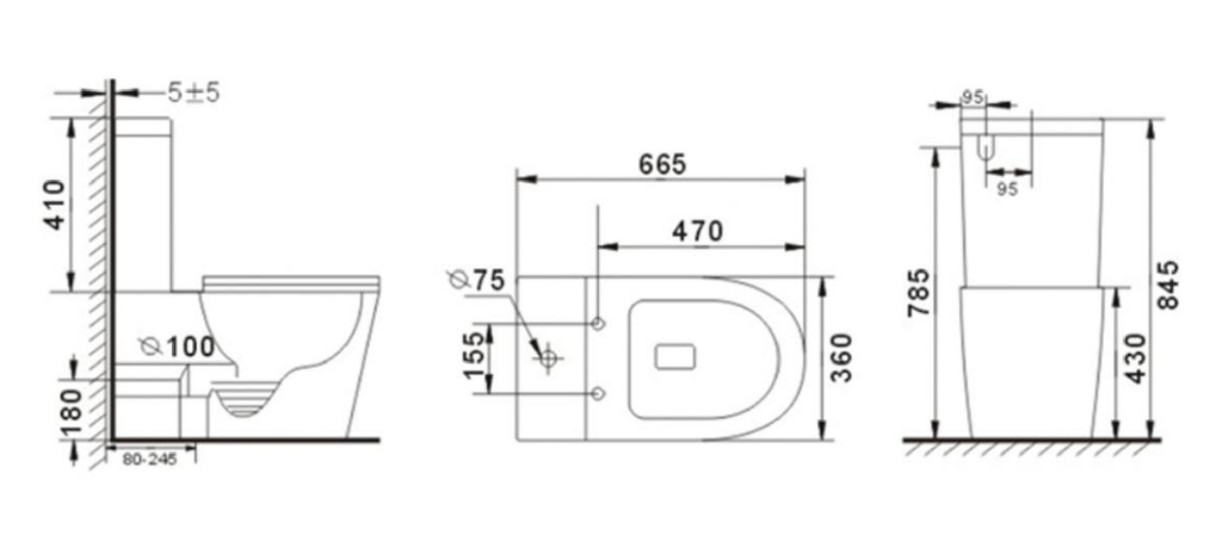 BISTONE Torina Regular Rimless Back-to-Wall Toilet Suite — Elegant Design, Everyday Reliability