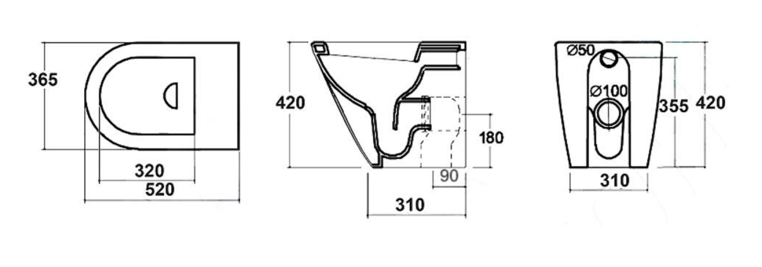 BISTONE Torina Rimless Back-to-Wall Floor Pan Toilet — Compact Elegance with Superior Hygiene