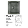 3944-BL Honeycomb Black Stainless Steel Kitchen Sink, 390x440x220mm, Enhanced Scratch Resistant Surface
