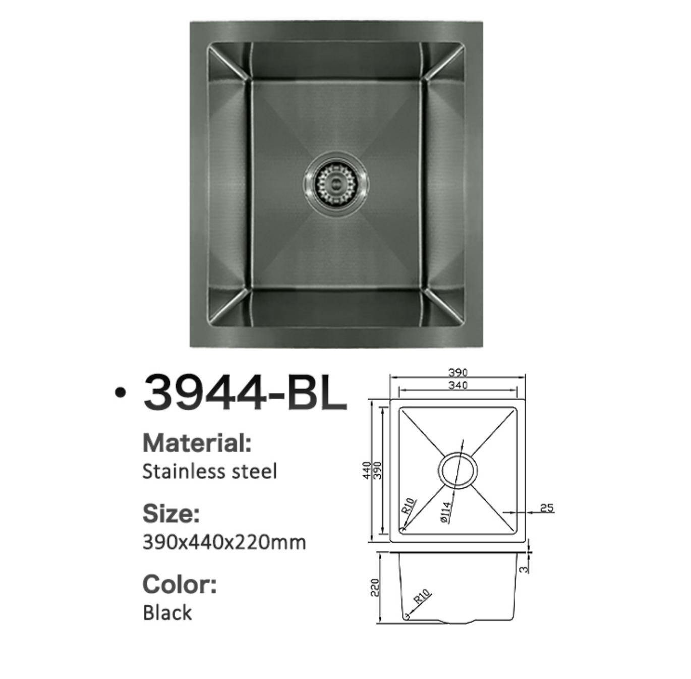 3944-BL Honeycomb Stainless Steel Sink