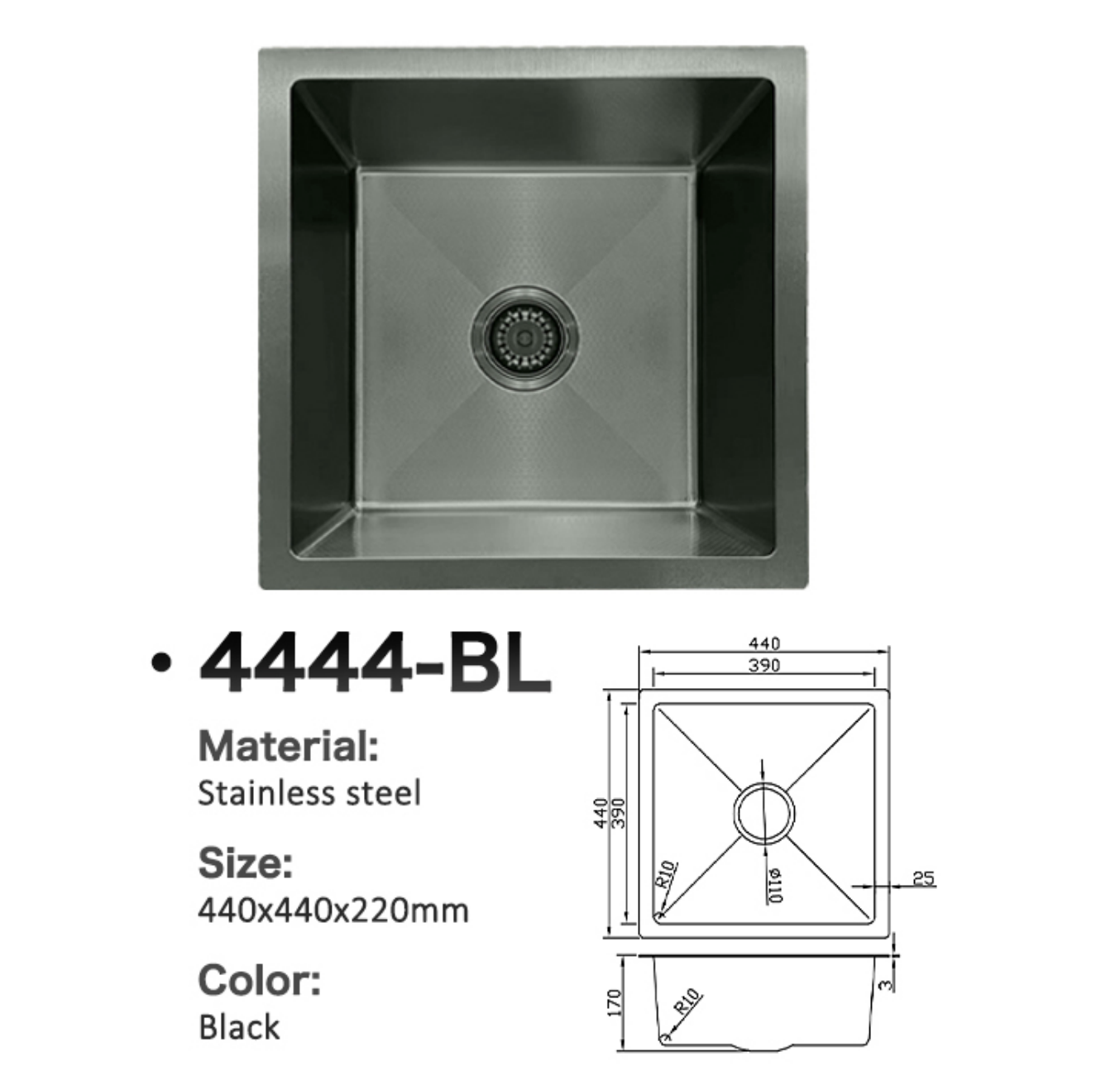 4444-BL Honeycomb Stainless Steel Sink