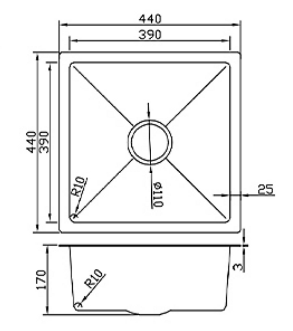 4444-BL Honeycomb Black Stainless Steel Kitchen Sink, 440x440x220mm, Enhanced Scratch Resistant Surface
