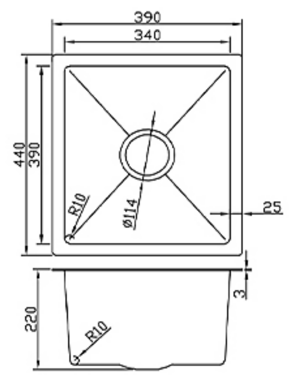 3944-GL Honeycomb Gold Stainless Steel Kitchen Sink, 390x440x220mm, Enhanced Scratch Resistant Surface