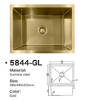 5844-GL Honeycomb Gold Stainless Steel Kitchen Sink, 580x440x220mm, Enhanced Scratch Resistant Surface