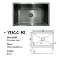 7044-BL Honeycomb Black Stainless Steel Kitchen Sink, 700x440x220mm, Enhanced Scratch Resistant Surface