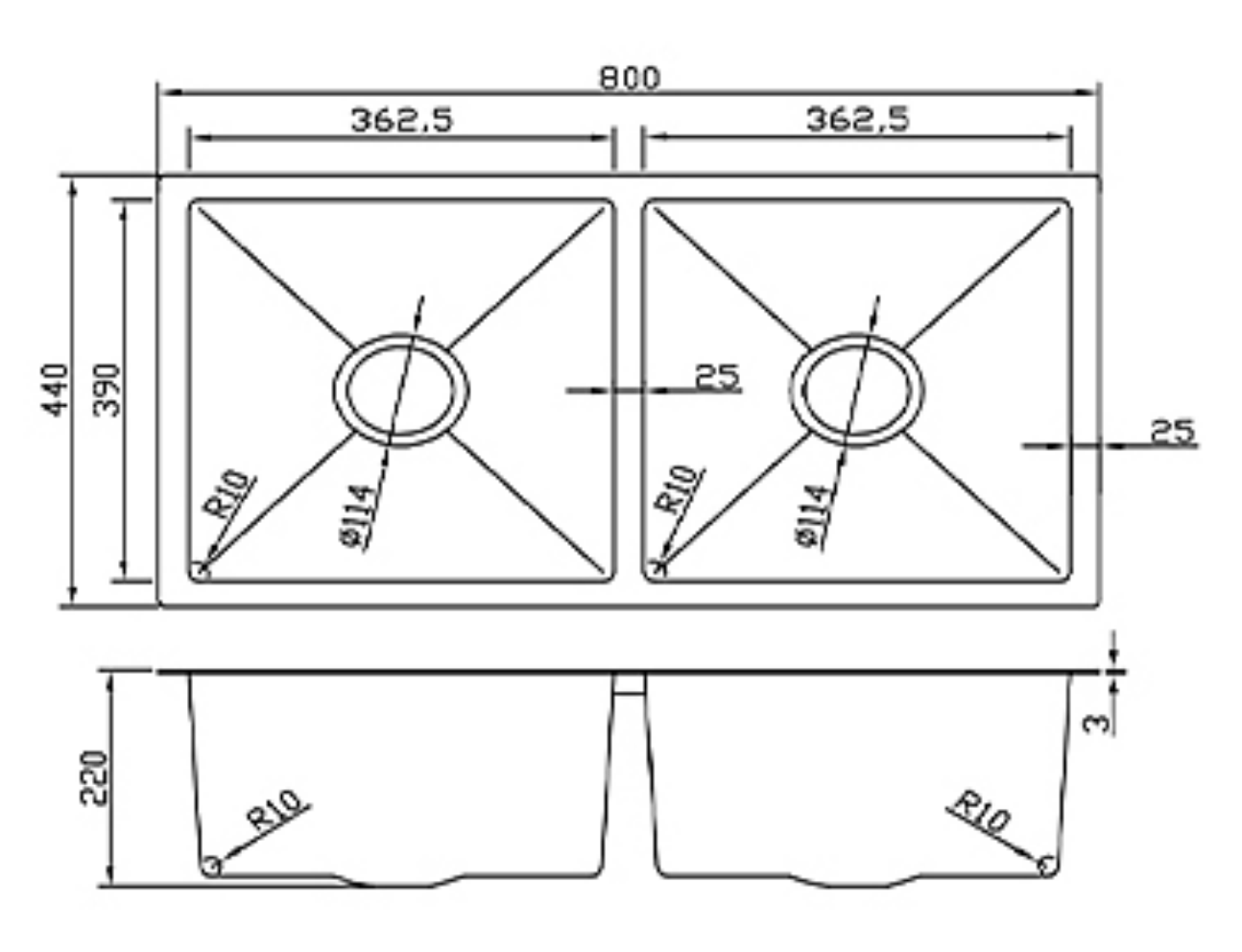 8044-BL Honeycomb Black Stainless Steel Double Bowl Kitchen Sink, 800x440x220mm, Enhanced Scratch Resistant Surface