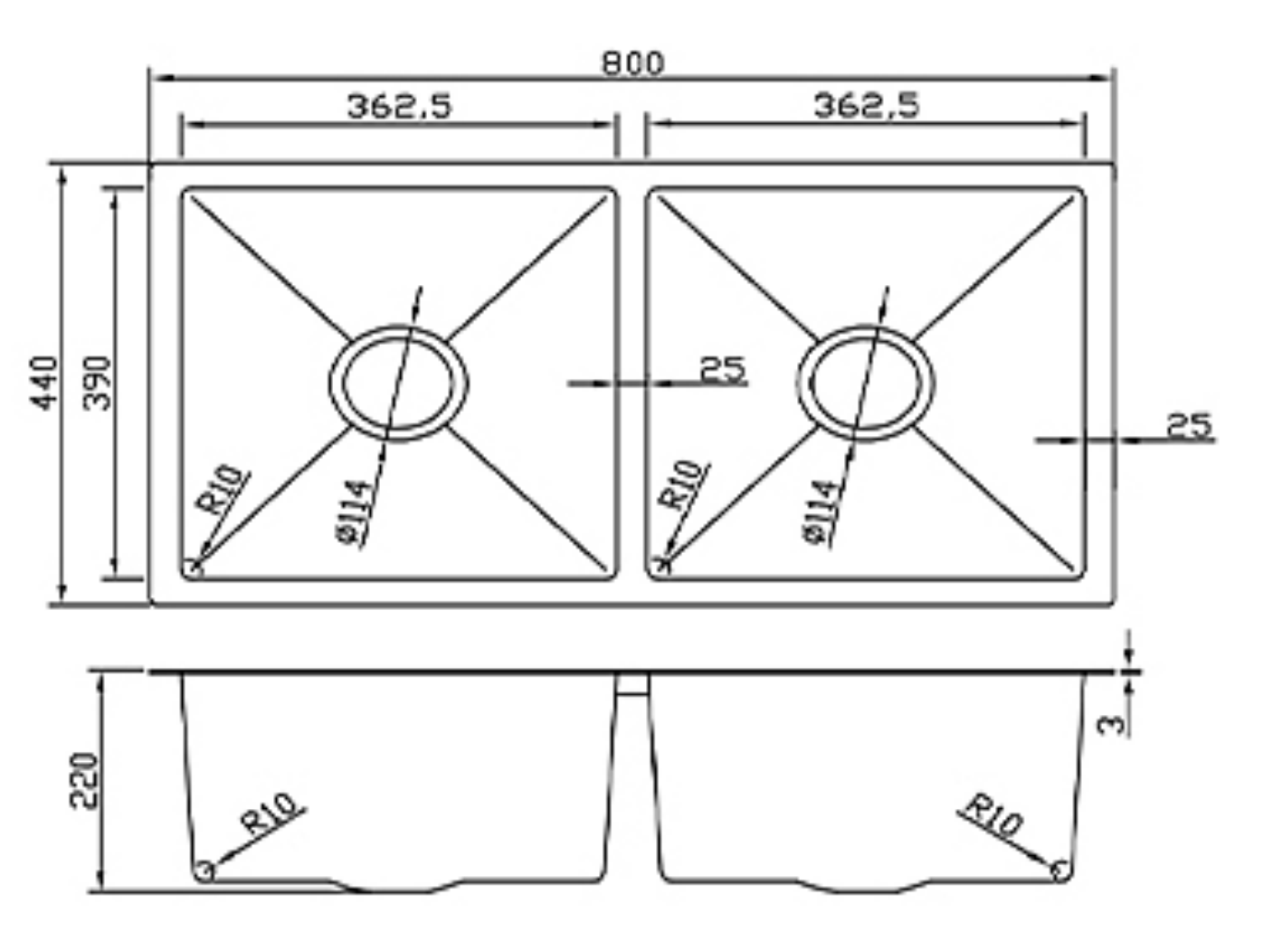 8044-GL Honeycomb Stainless Steel Double Bowl Sink