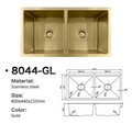 8044-GL Honeycomb Gold Stainless Steel Double Bowl Kitchen Sink, 800x440x220mm, Enhanced Scratch Resistant Surface