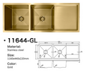 11644-GL Honeycomb Gold Stainless Steel Double Bowl Kitchen Sink with Drainer Board, 1160x440x220mm, Enhanced Scratch Resistant Surface