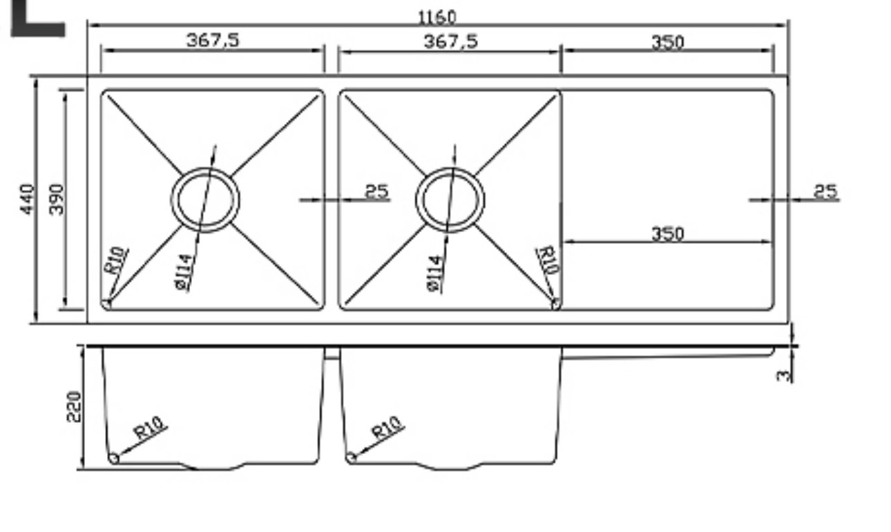 11644-GL Honeycomb Stainless Steel Double Bowl Sink with Right Drainer
