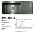 12050BL-L Honeycomb Black Stainless Steel Kitchen Sink with Drainer Board, 1200x500x220mm, Enhanced Scratch Resistant Surface