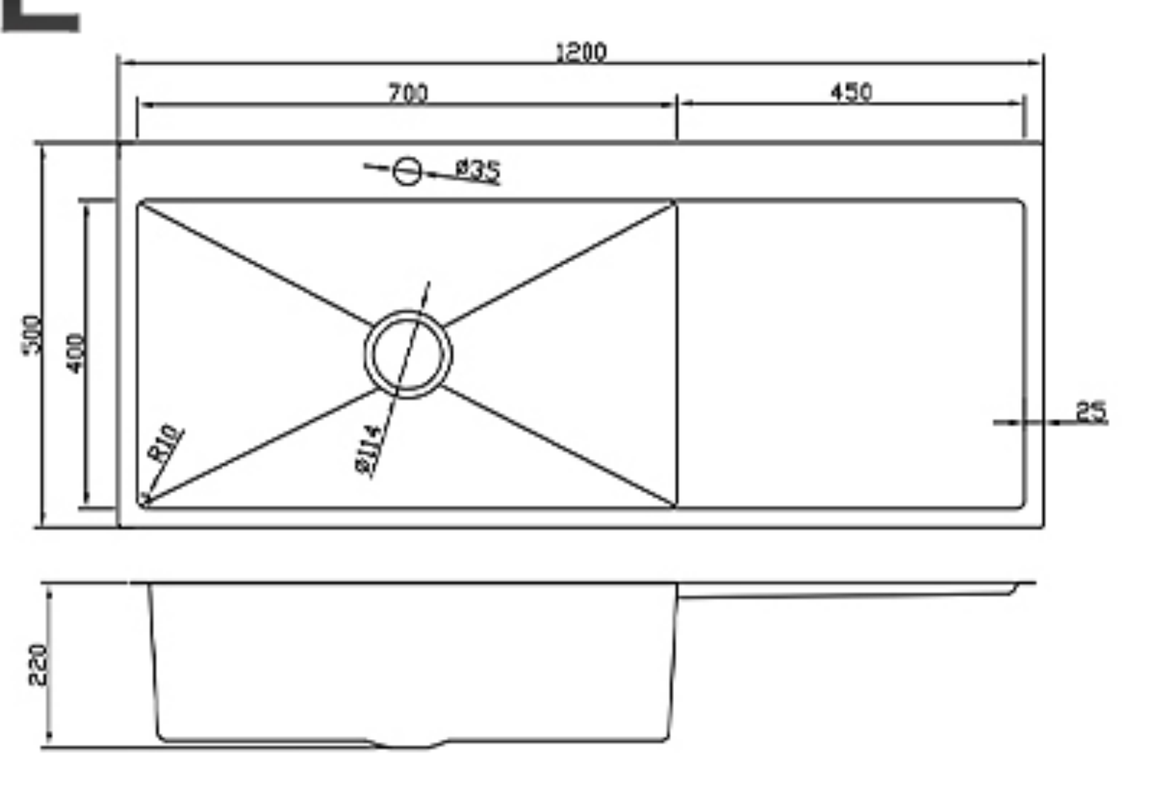 12050BL-L Honeycomb Stainless Steel Sink with Right Drainer