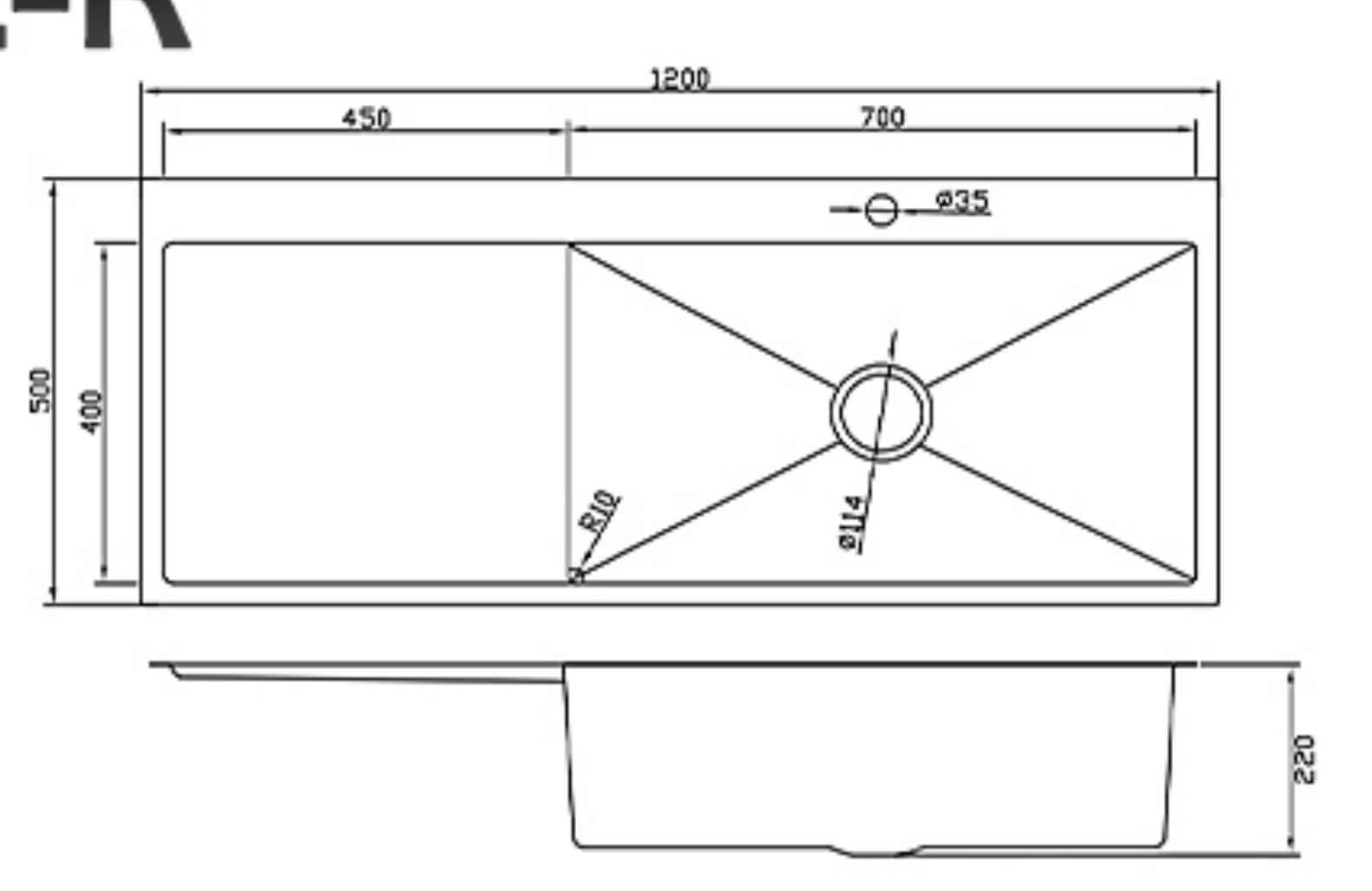 12050BL-R Honeycomb Stainless Steel Sink with Left Drainer