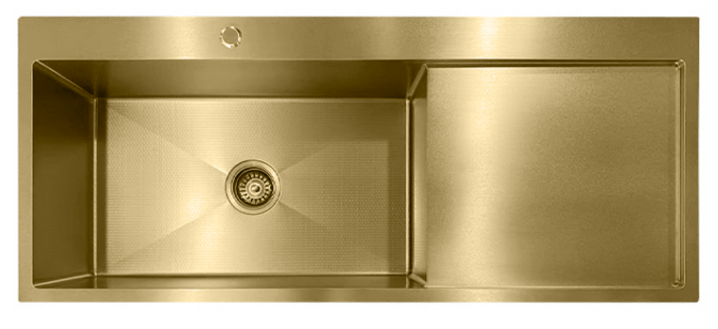 12050GL-L Honeycomb Gold Stainless Steel Kitchen Sink with Drainer Board, 1200x500x220mm, Enhanced Scratch Resistant Surface