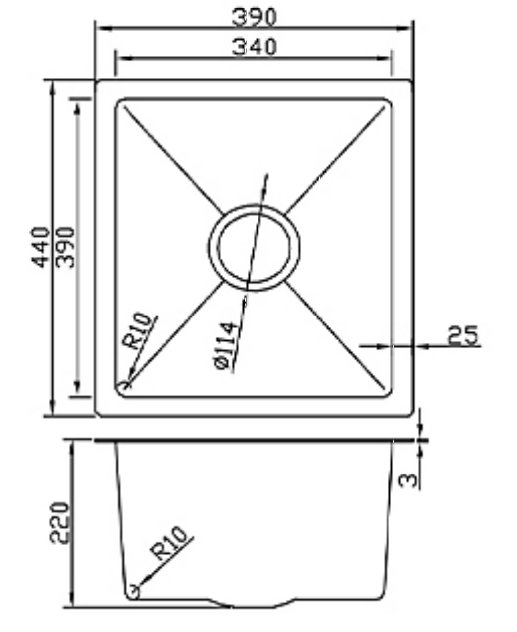 3944-GU Gun Metal Stainless Steel Kitchen Sink, 390x440x220mm, Single Bowl Modern Design