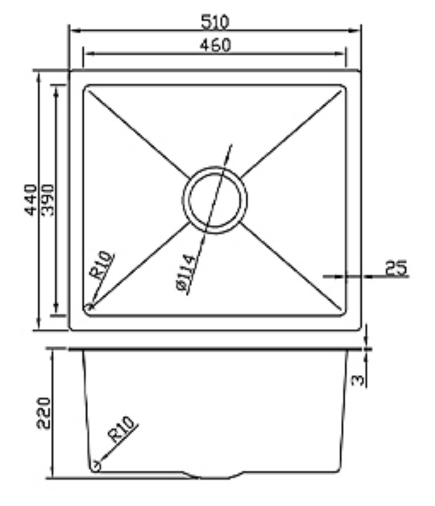 5144-GU Gun Metal Stainless Steel Kitchen Sink, 510x440x220mm, Large Single Bowl Design