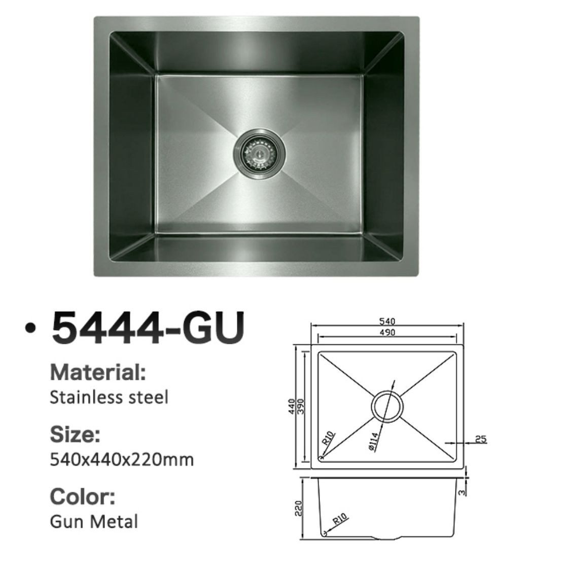 5444-GU Stainless Steel Large Single Bowl Sink