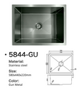 5844-GU Gun Metal Stainless Steel Kitchen Sink, 580x440x220mm, Large Single Bowl Design