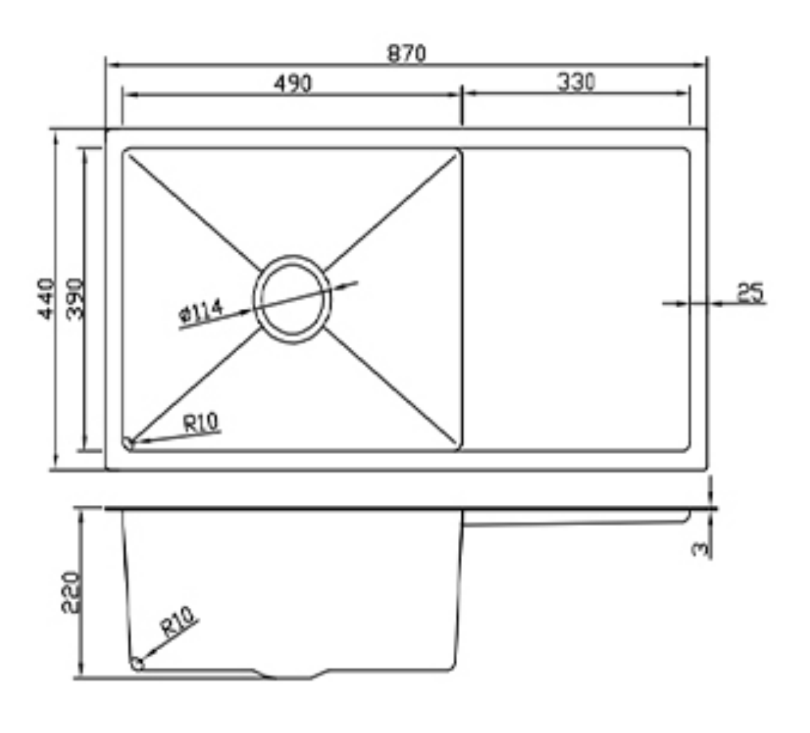 8744-GU Stainless Steel Large Single Bowl Sink with Right Drainer