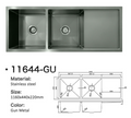 11644-GU Gun Metal Stainless Steel Double Bowl Kitchen Sink with Drainer Board, 1160x440x220mm