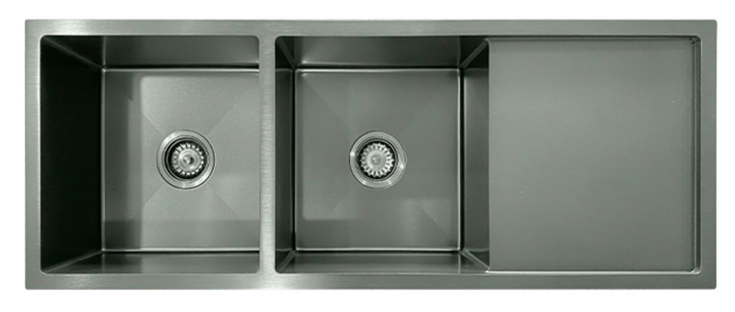 11644-GU Gun Metal Stainless Steel Double Bowl Kitchen Sink with Drainer Board, 1160x440x220mm