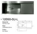 12050-GU-L Gun Metal Stainless Steel Kitchen Sink with Drainer Board, 1200x440x220mm, Left Bowl Design