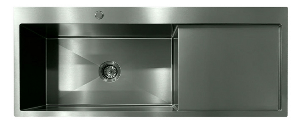 12050-GU-L Gun Metal Stainless Steel Kitchen Sink with Drainer Board, 1200x440x220mm, Left Bowl Design