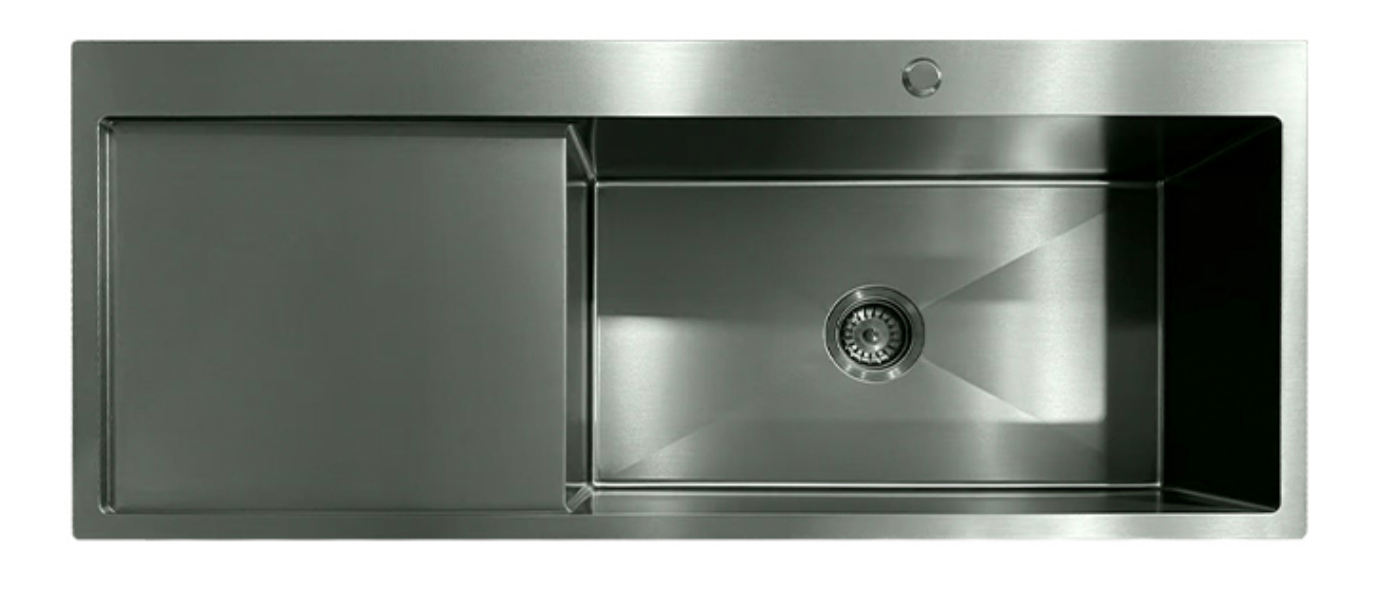 12050-GU-R Gun Metal Stainless Steel Kitchen Sink with Drainer Board, 1200x440x220mm, Right Bowl Design